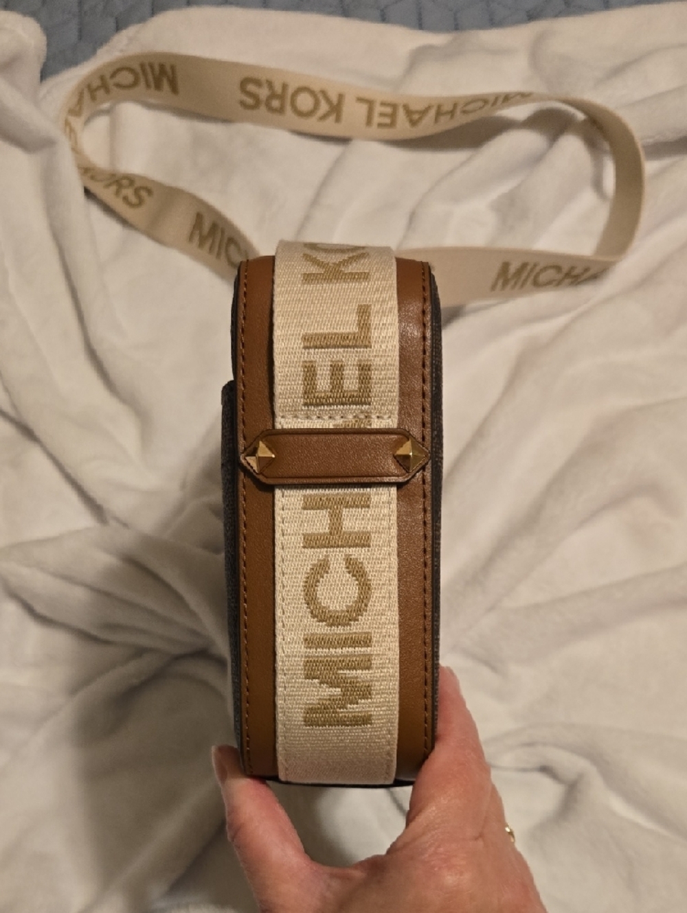 Michael Kors Brown Monogram Crossbody with Logo Strap - Picture 5 of 12